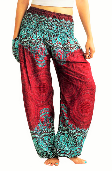 Red Floral Mandala Harem Pant Trousers